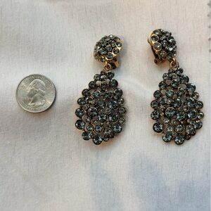 Oscar de la Renta Gold and Black Crystal Teardrop Clip-On Earrings